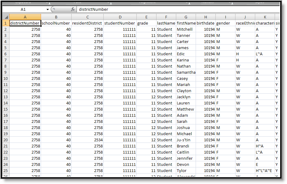 Screenshot of CTEERS Extract in State Format (CSV).