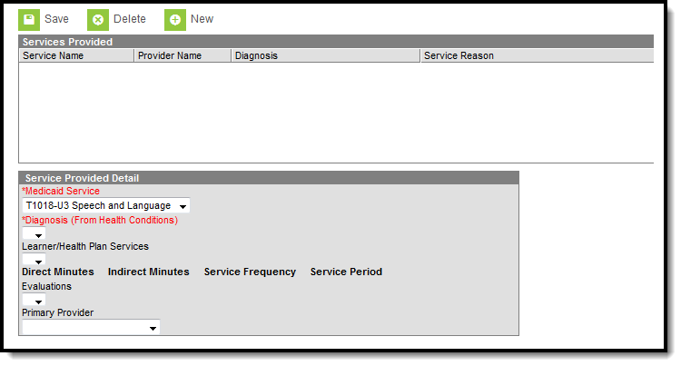 Screenshot of the Medicaid services tool.