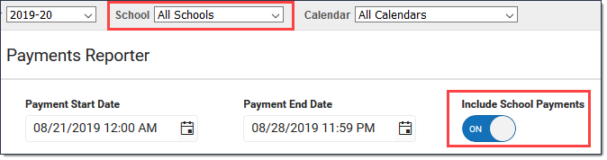 Screenshot of include school payments toggle