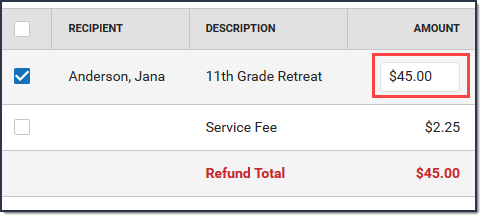 Screenshot of a refund amount