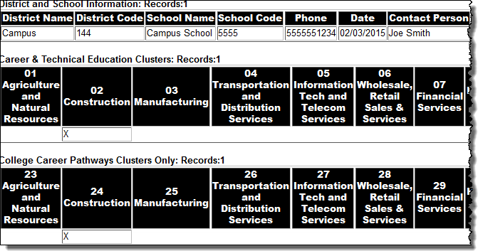 Screenshot of a report example for Section I: Career Clusters.