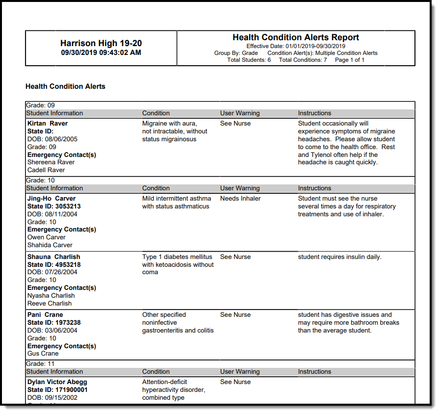 Screenshot of a detail information PDF report example.