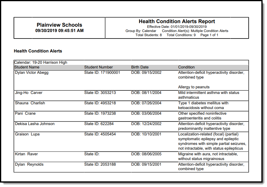 Screenshot of a no detail PDF report example.