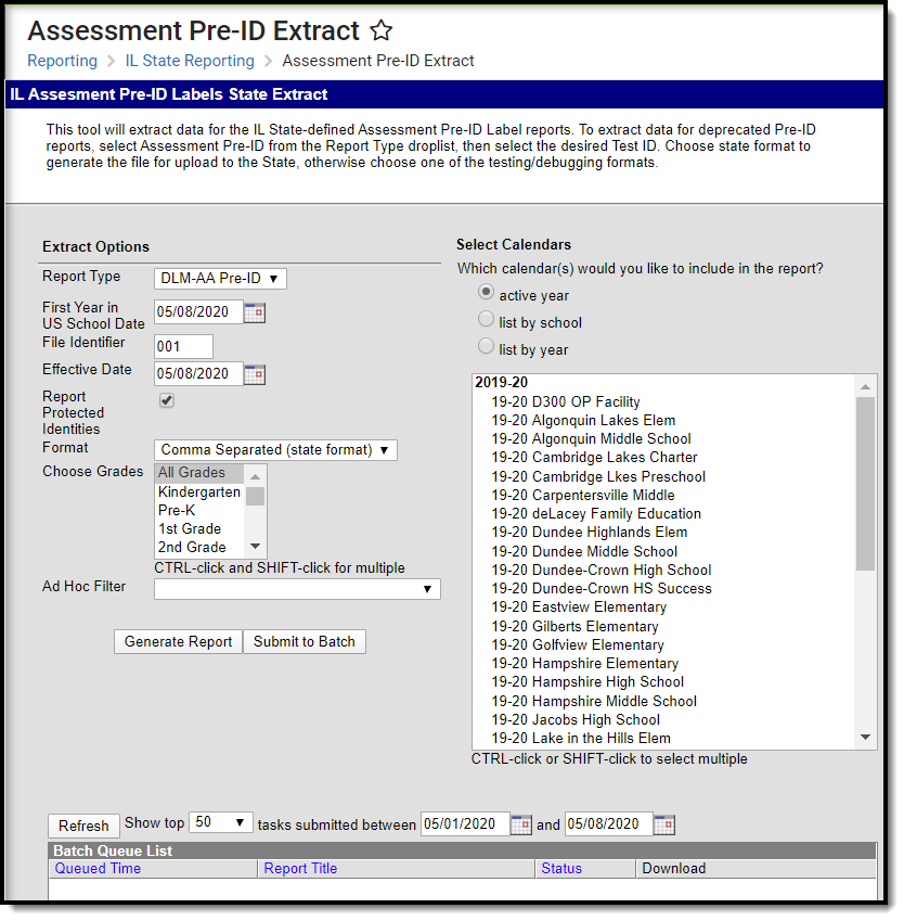 Screenshot of the DLM-AA Pre-ID Extract editor.