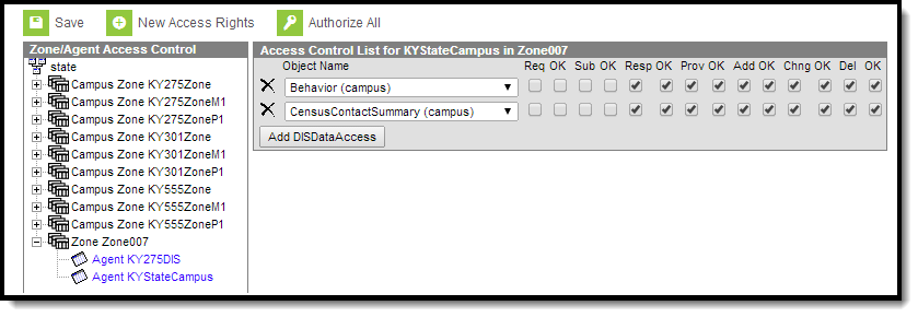 Screenshot of Campus Agent Data Access Rights.
