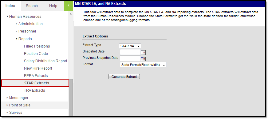 Screenshot of the STAR NA Extract Editor.