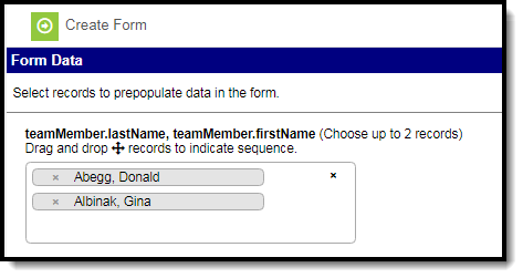 Example image of selecting records to prepopulate data into a custom form
