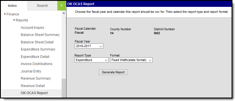 Screenshot of the OK OCAS Report. 