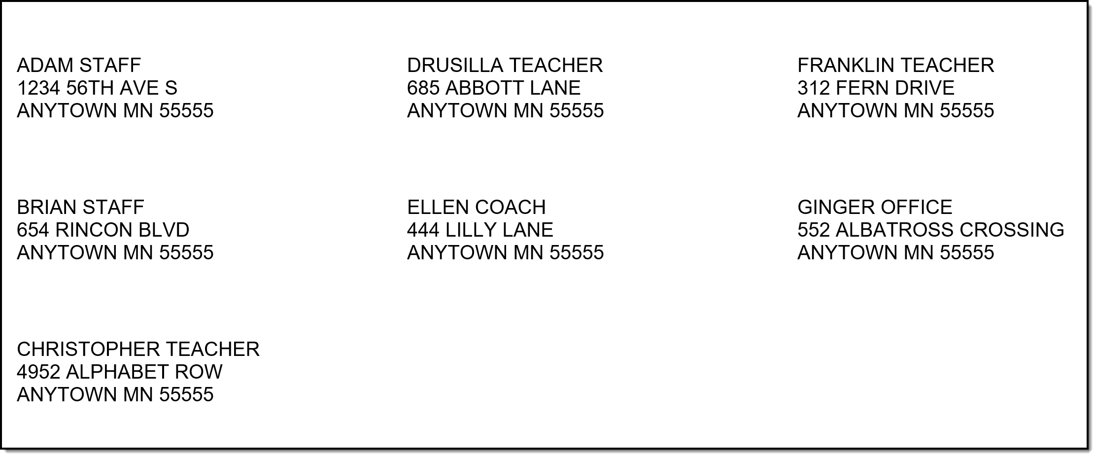 Screenshot of the Staff Mailing Labels Print view.