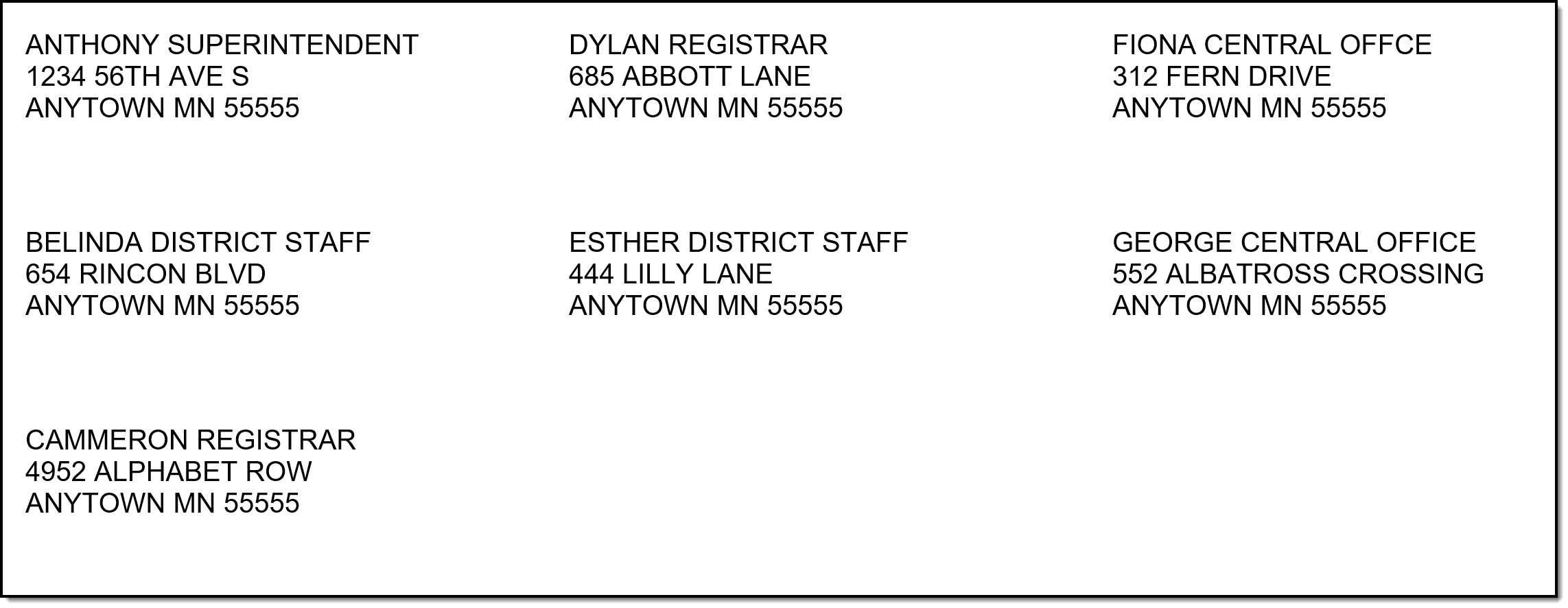 Screenshot of the district staff mailing labels print view.