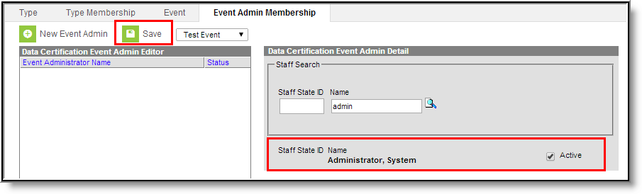 Screenshot of Saving a New Event Admin Member