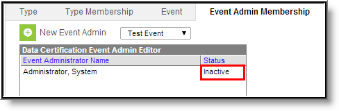 Screenshot of Example of a Deactivated Event Admin Membership