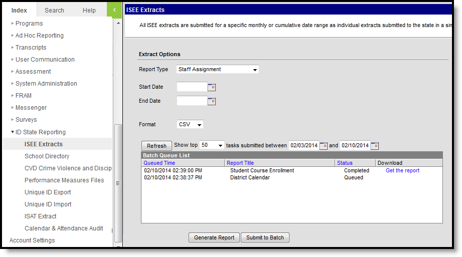 Screenshot of the Staff Assignment extract editor.  