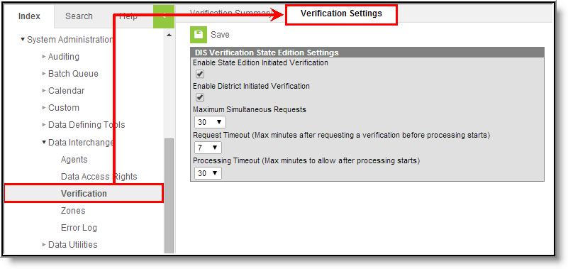 screenshot of the verification settings tool.