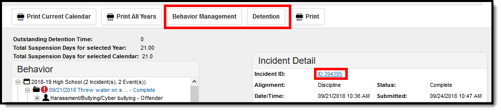 Screenshot of how to access the Behavior Management tool from Student Behavior. 