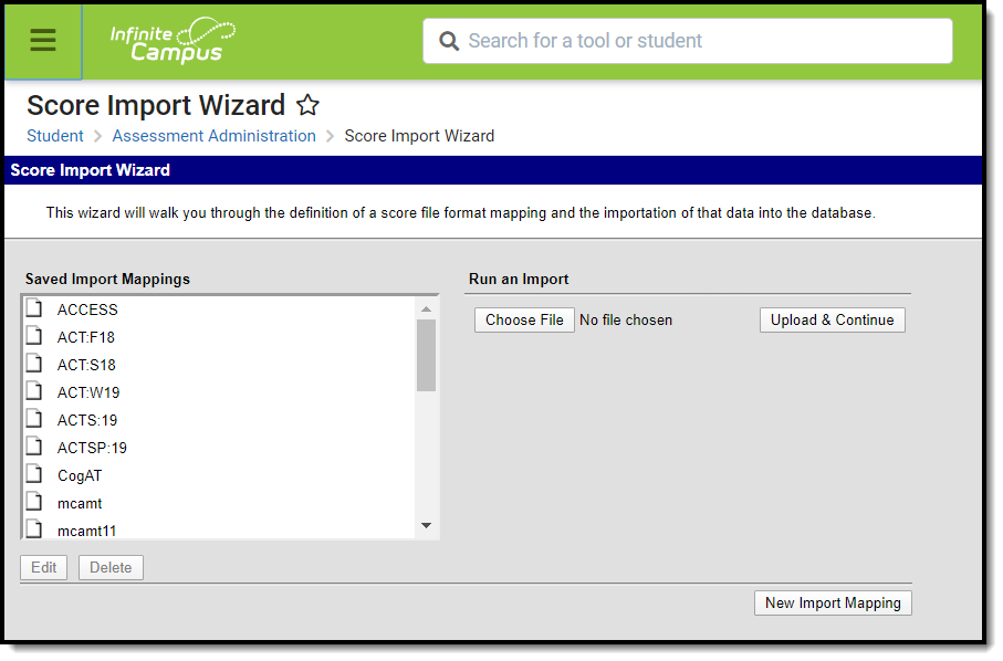 Screenshot of the home screen of the Score Import Wizard