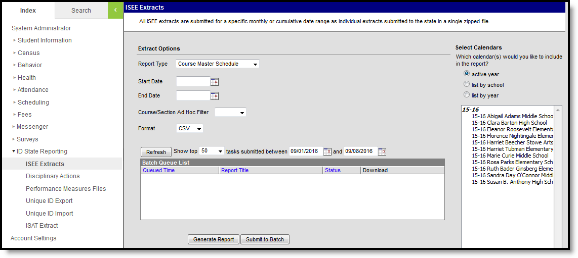 Screenshot of the Course Master Schedule ISEE extract editor.