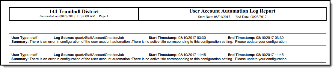 Screenshot of an example of a staff failures log report.