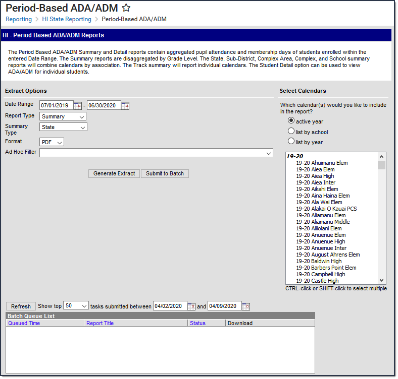 Screenshot of the Period-Based ADA/ADM Report Editor.