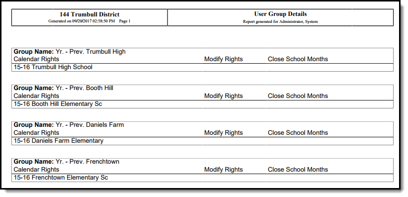 screenshot of an Example of Calendar Rights Per User Group