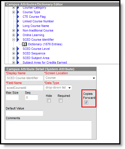 Screenshot of the NCES Copies Forward checkbox. 