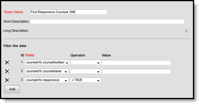 Screenshot of the assigned Operator values for the Ad hoc query