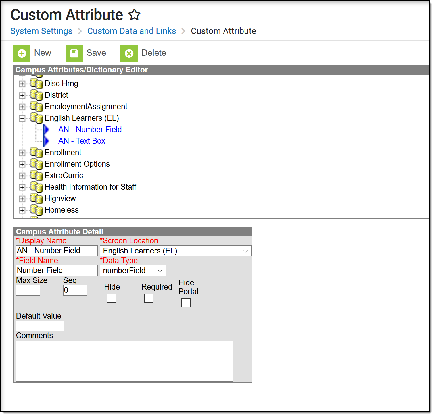 Screenshot of the Custom Attribute tool.