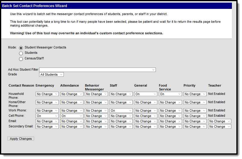 Screenshot of the Batch Set Contact Preferences Wizard.