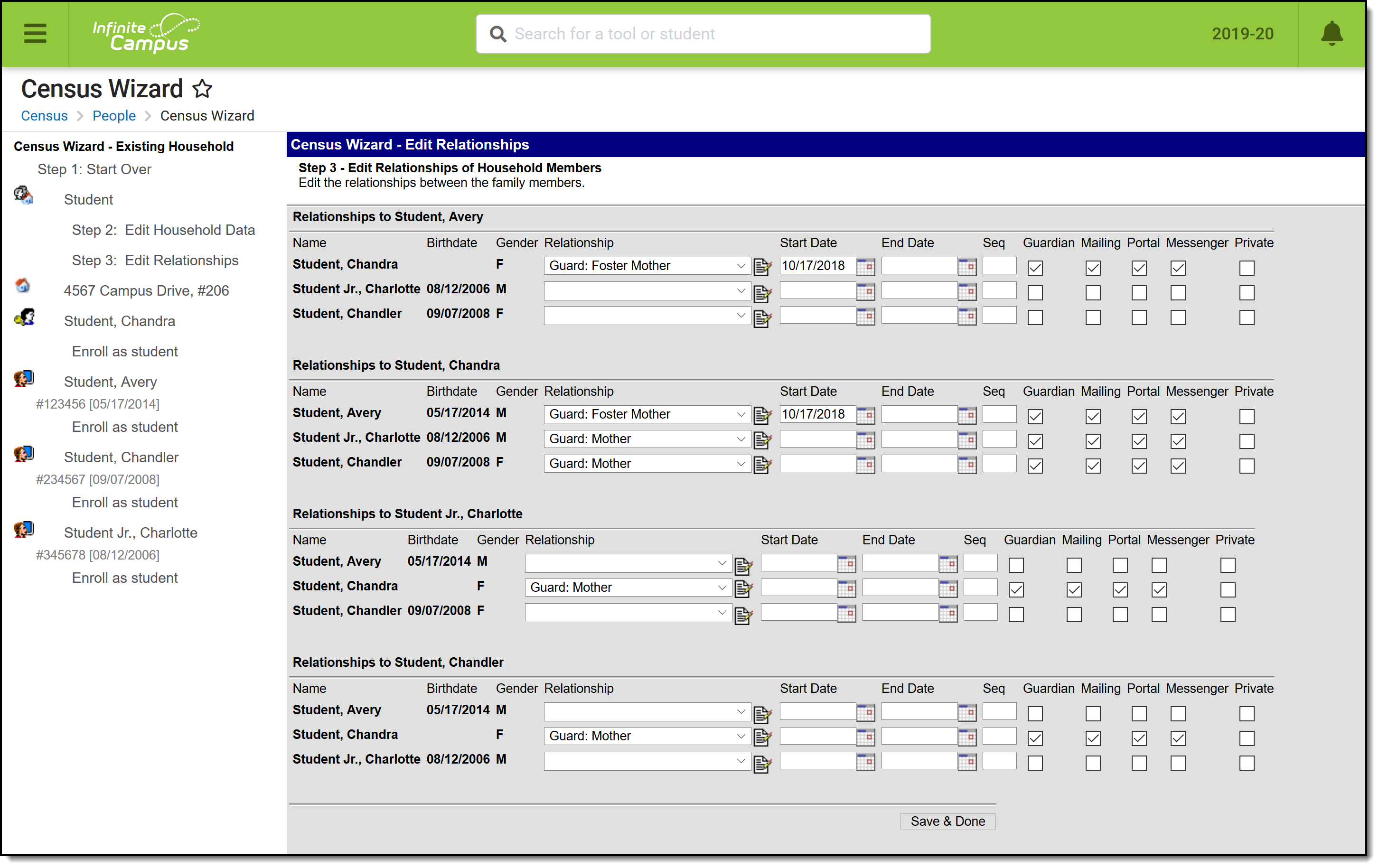 Screenshot of Relationship Information step in Census Wizard. 