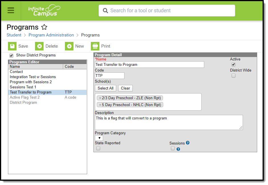 Screenshot of Programs tool.