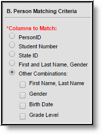 screenshot of the student matching criteria table. 