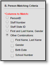 screenshot of the staff matching criteria table. 