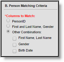 screenshot of the parent matching criteria table. 