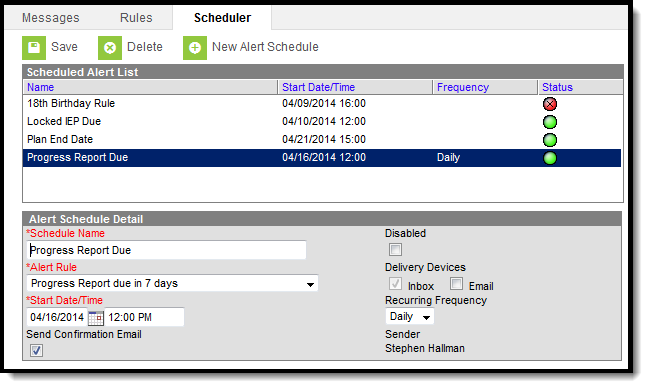 Screenshot of the Process Alerts Scheduler tool.