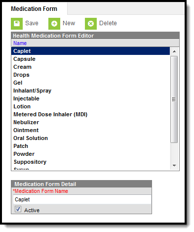 Screenshot of the Medication Form tool.