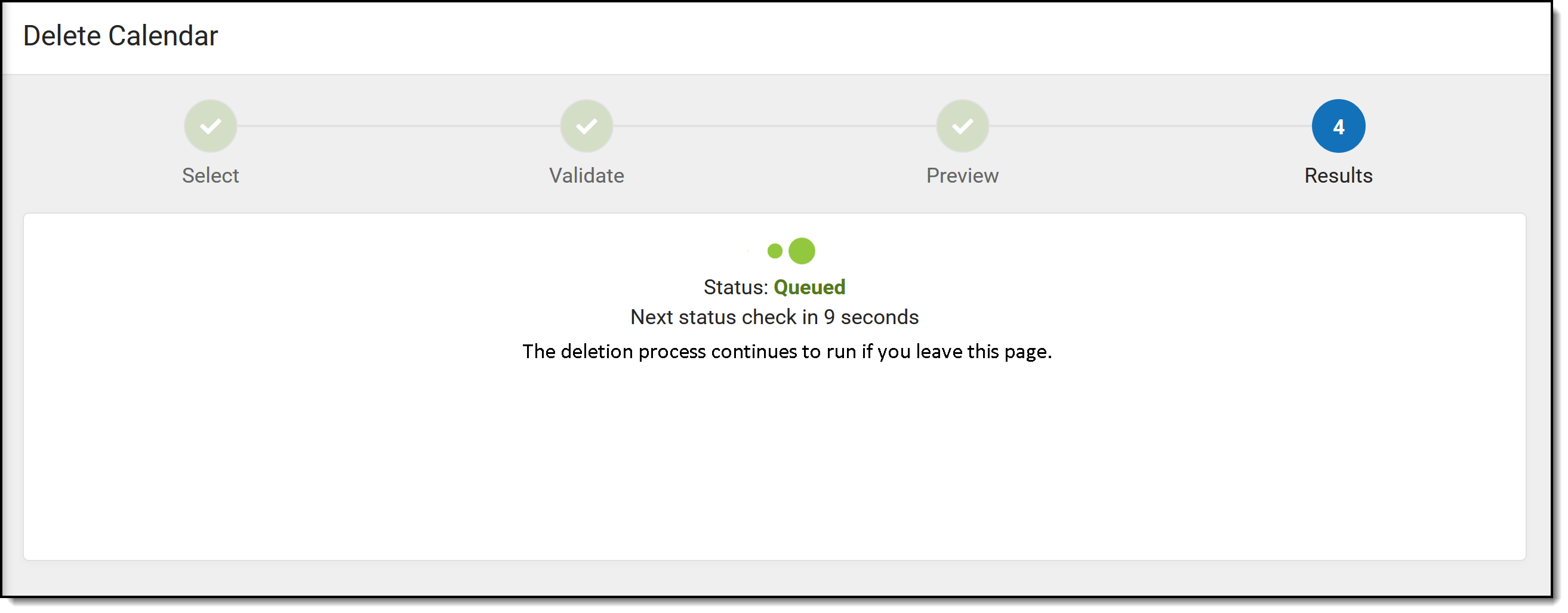 Screenshot of status queue for deletion.