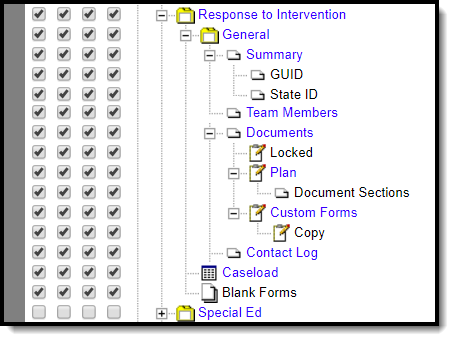 Screenshot of Student Information Response to Intervention Tool Rights.