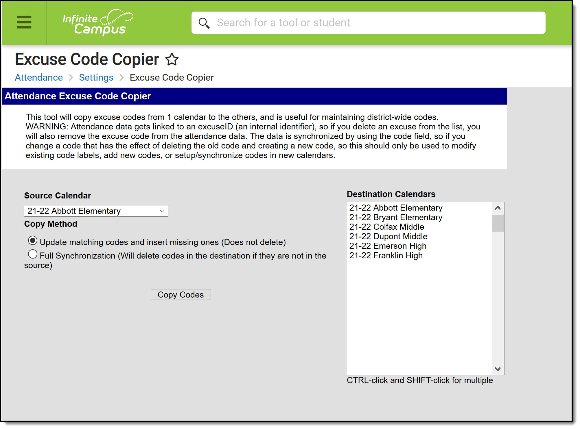 Screenshot of the editor of the Excuse Code Copier. 