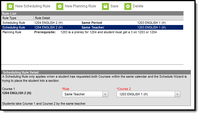 Screenshot of the Scheduling Rules tool. 