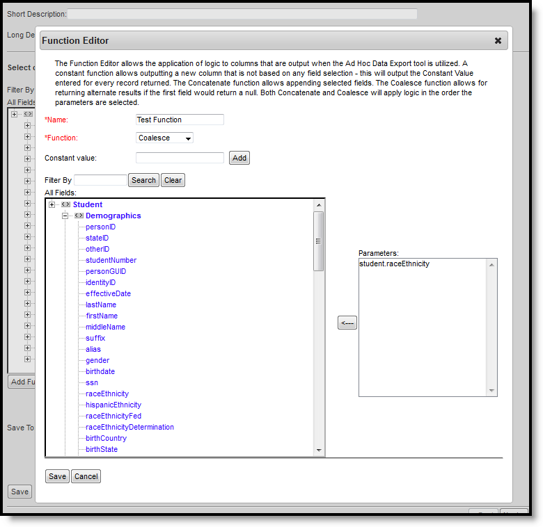screenshot of the function editor