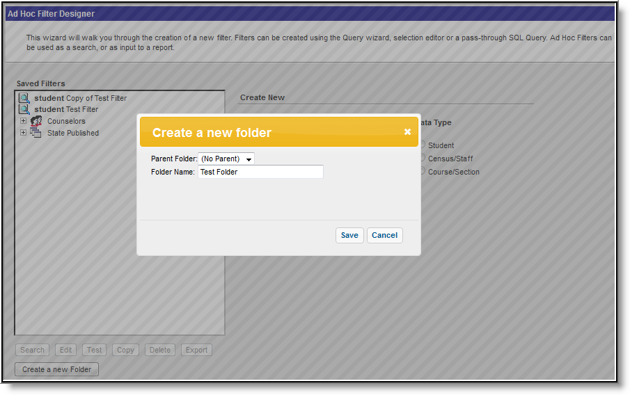 screenshot of the create a new folder editor