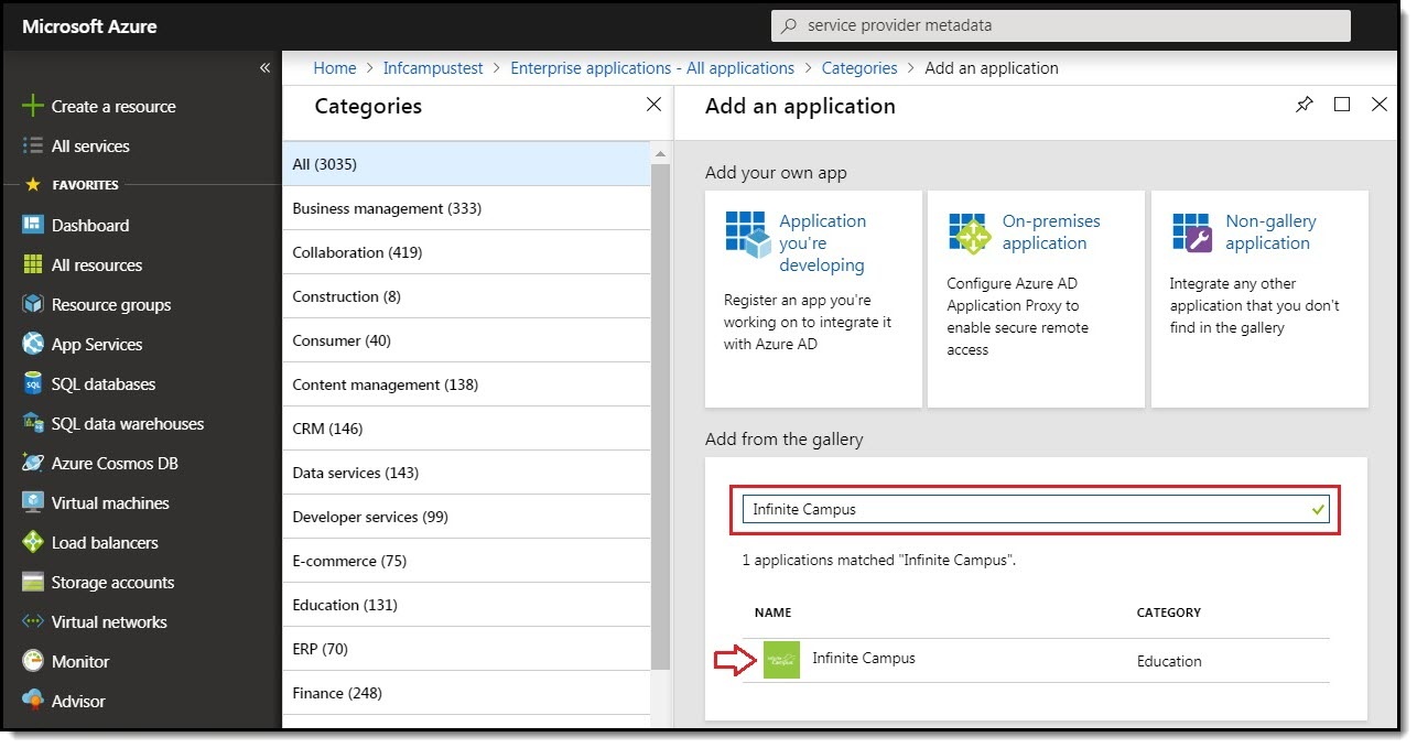 Screenshot of Azure AD Administrative View of Local Environment Configurations
