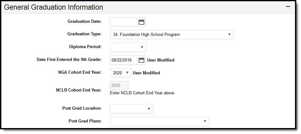 Image of the General Graduation Information Editor.