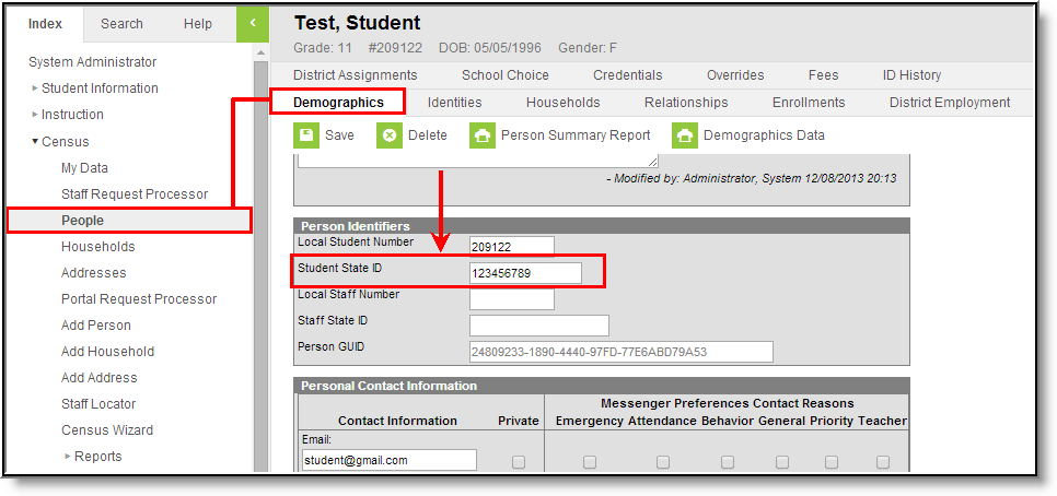 Screenshot of Student State ID.