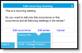 Screenshot of the options available for editing a recurring meeting.