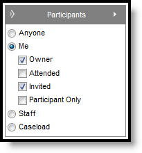 Screenshot of the Participants filtering options.