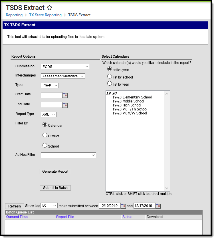 Screenshot of the Assessment Metadata Extract Editor.