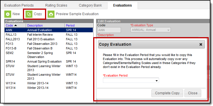 Screenshot of copy evaluation