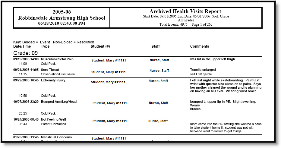 Screenshot of a PDF report example.