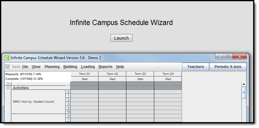 Screenshot of the Schedule Wizard tool, located at Scheduling & Courses, Load Schedules. 